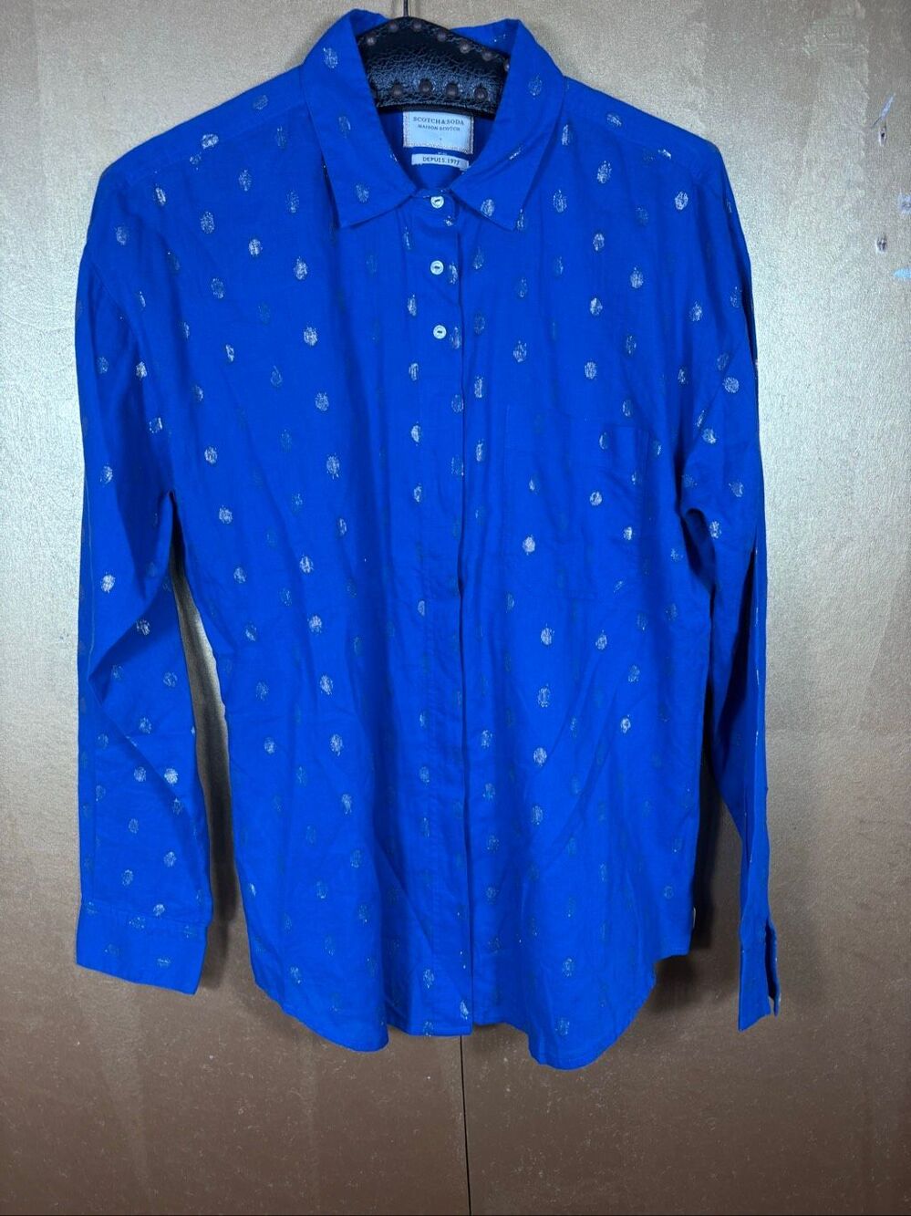 Scotch & Soda womans metallic dot print button down shirt size 2
